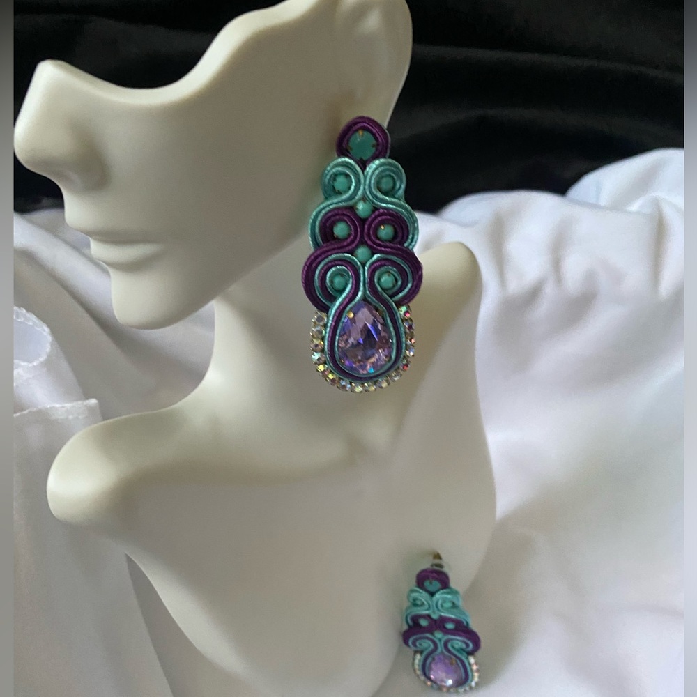 Elegant Purple and Teal Statement Earrings